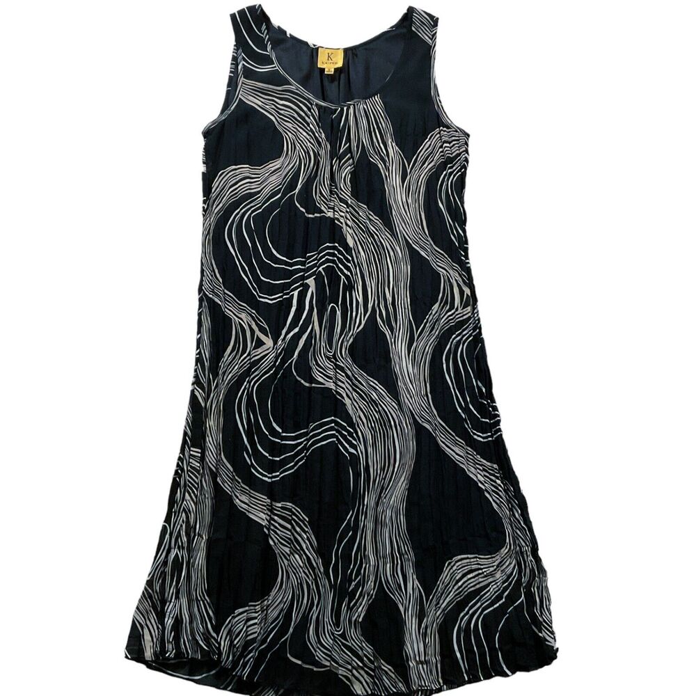Kasper Womens Dress size Small Black Tan Pullover Pleated A-Line Tank Lined